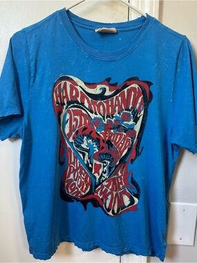 Jazmin Chebar Bright Blue Graphic Crewneck Tee ‘Hard to Handle, Liverpool 1976’